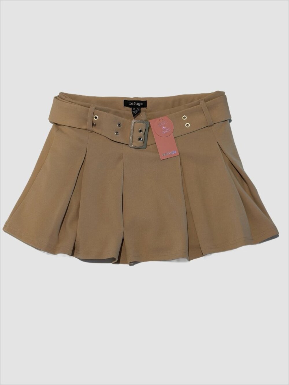 NWT Refuge Tan Pleated Belted Mini Skort Size M